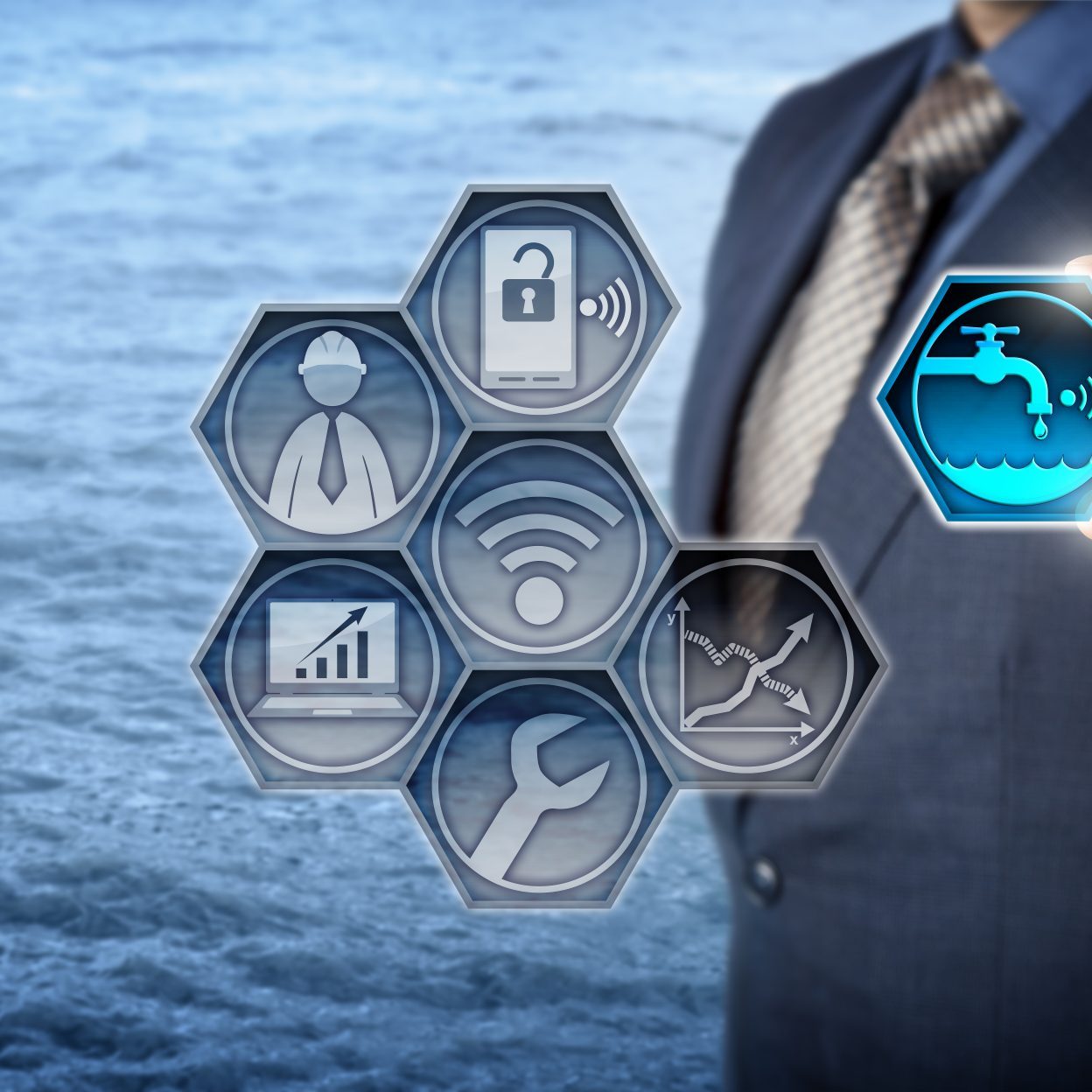 Blue,Chip,Civil,Engineer,Plugging,A,Smart,Water,Metering,Icon